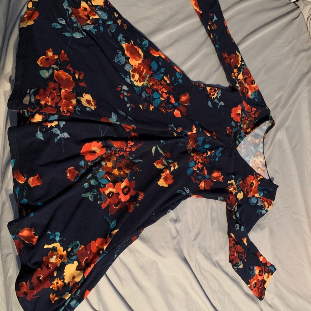 Knee high navy blue dress.